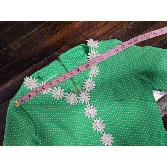 ❤️Vintage Mod 1960s Neon Green Flower Power Dress Groovy 70s - Picture 7 of 14